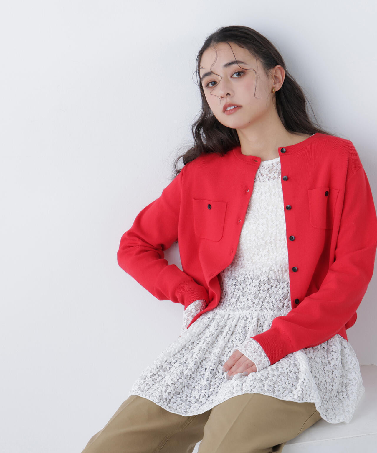 【銀座インズ・mix.tokyo 限定カラー：レッド】ベーシックポケットカーディガン