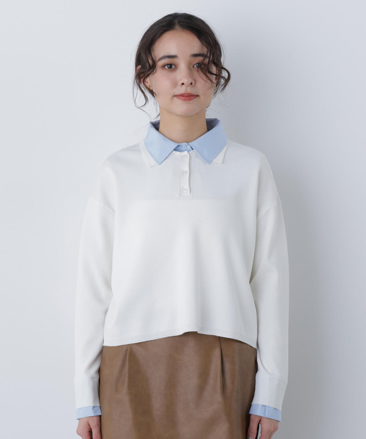 シャツレイヤードニットプルオーバー シャツレイヤードニットプルオーバー(ニットプルオーバー)｜TOPS
