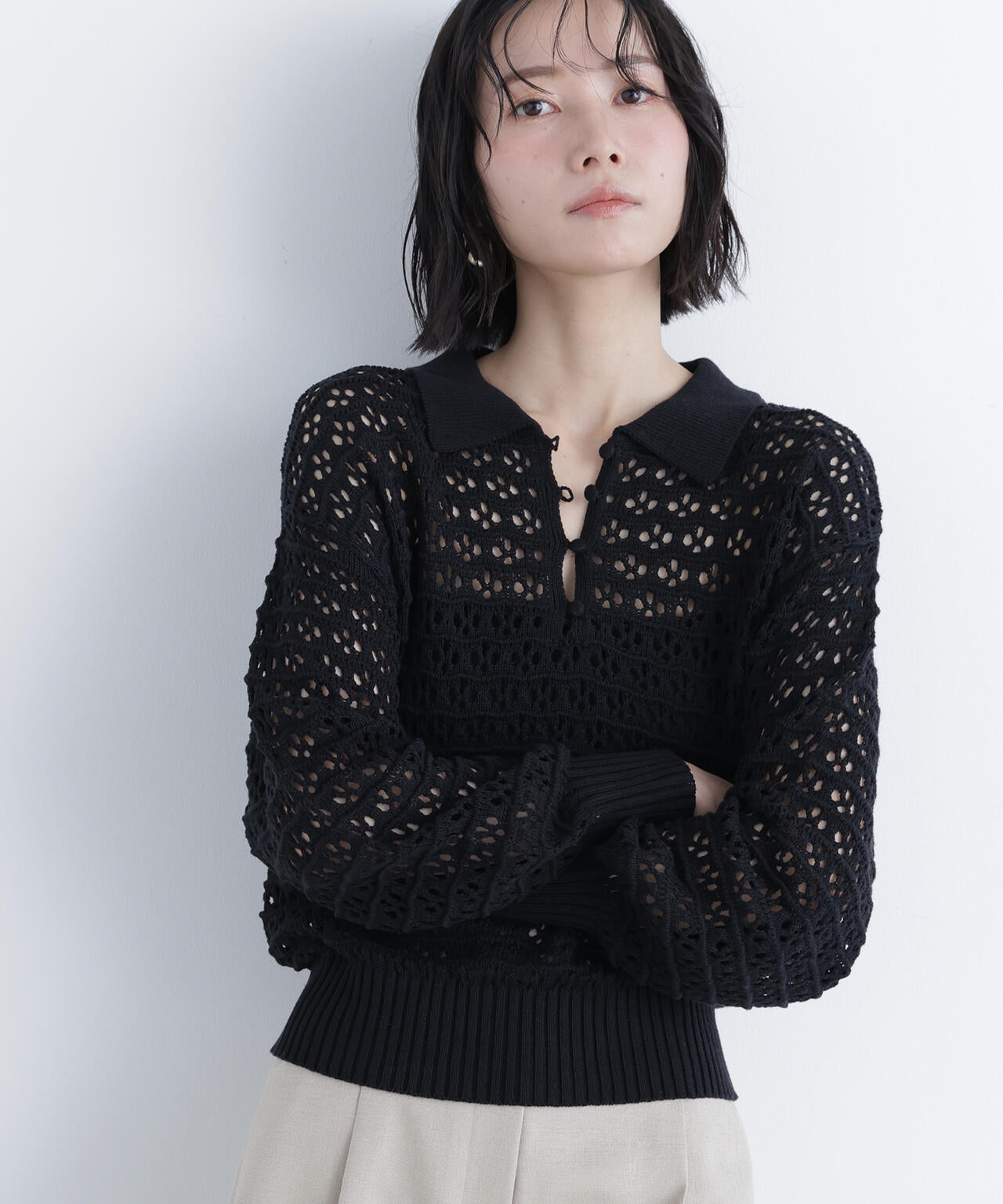 透かし編みポロニット