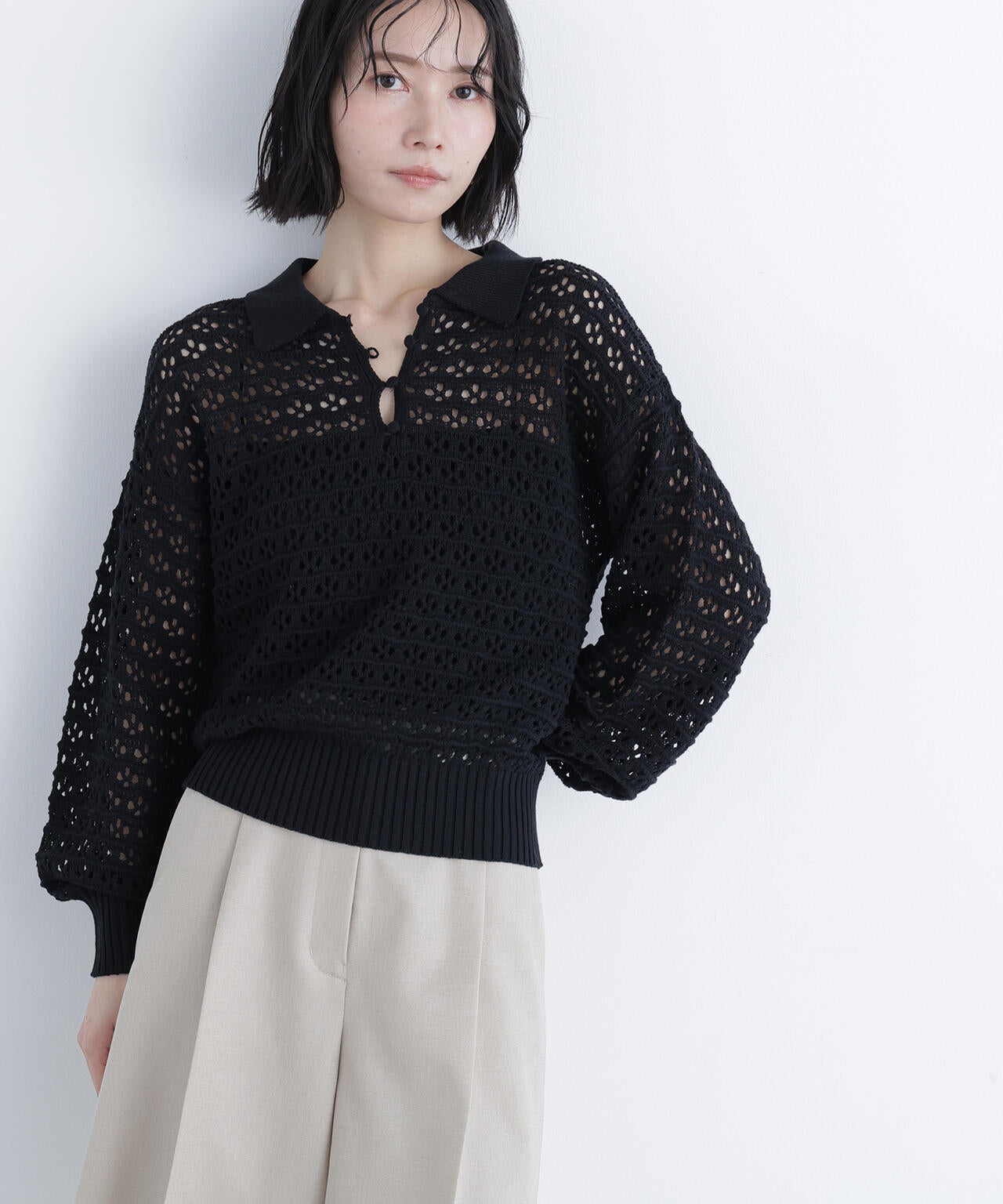 透かし編みポロニット