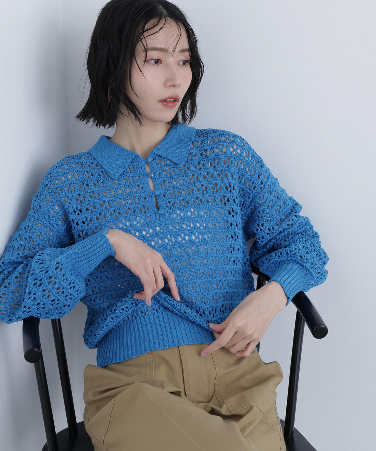 透かし編みポロニット