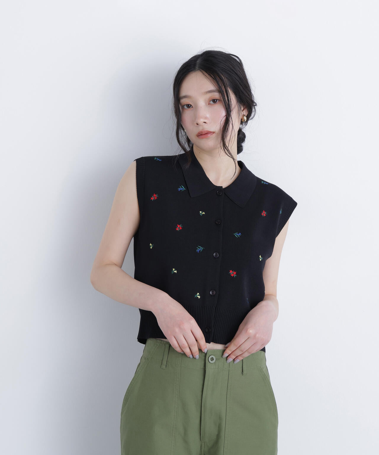 ポロカラーフラワー刺繍ニット | N. Natural Beauty Basic*（エヌ