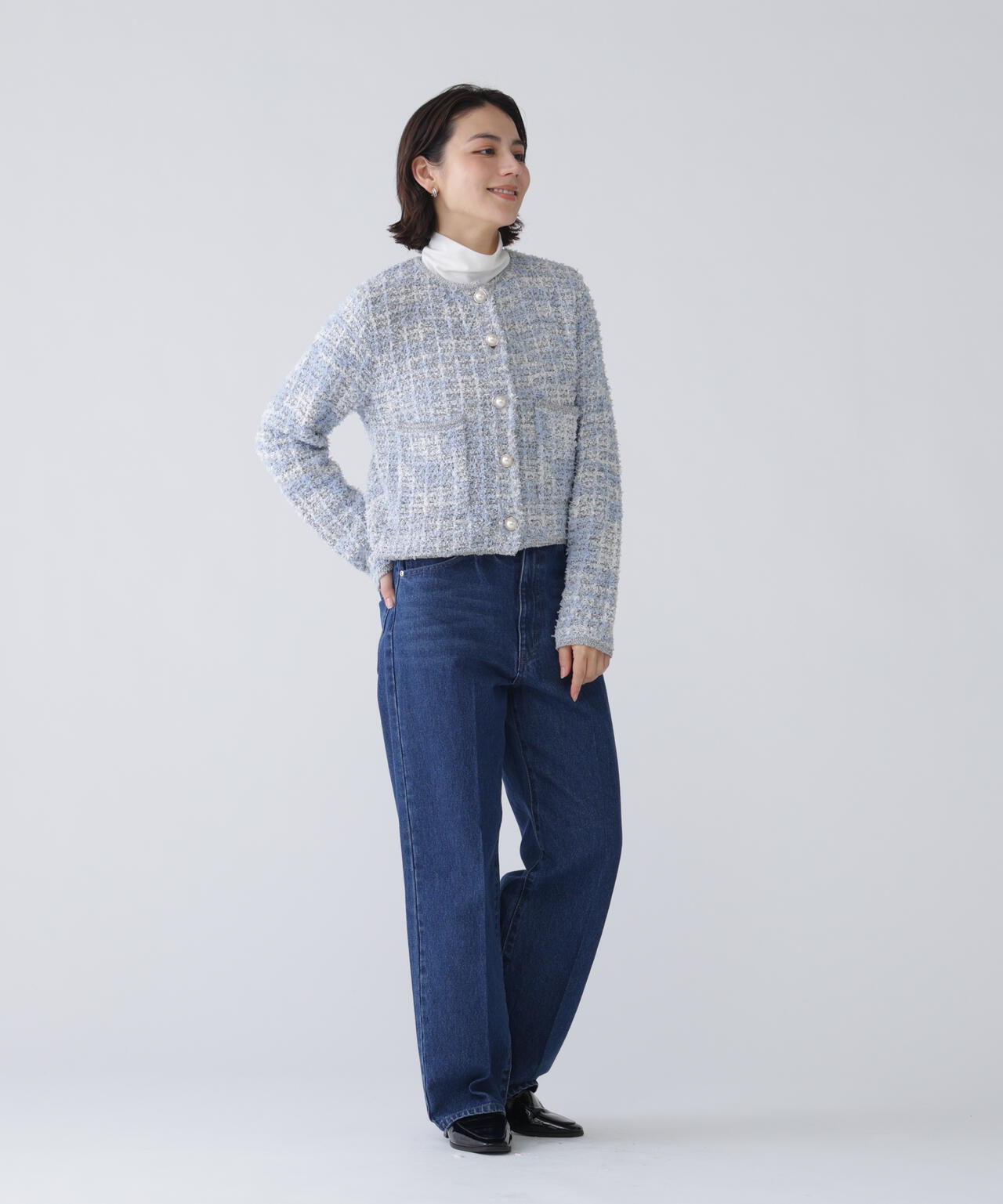 【好きを着て気分が上がる】ファンシーツイードライクニットカーデ