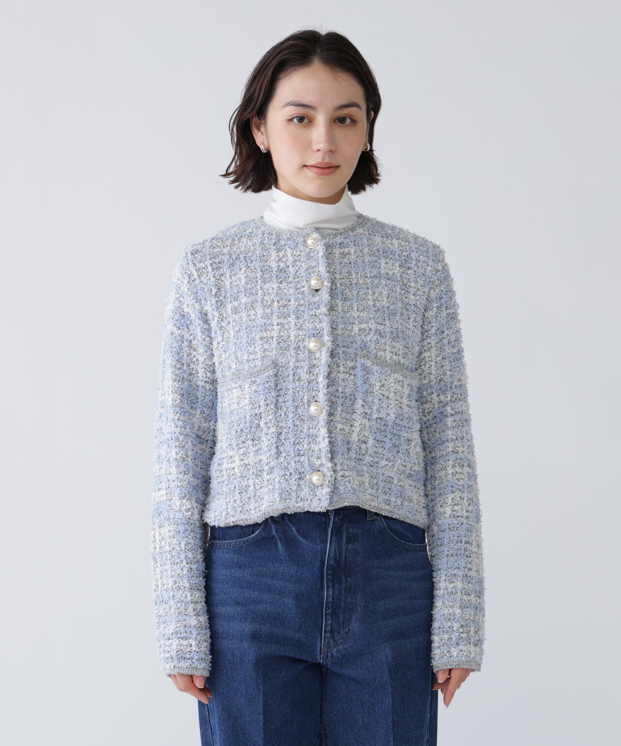 【好きを着て気分が上がる】ファンシーツイードライクニットカーデ