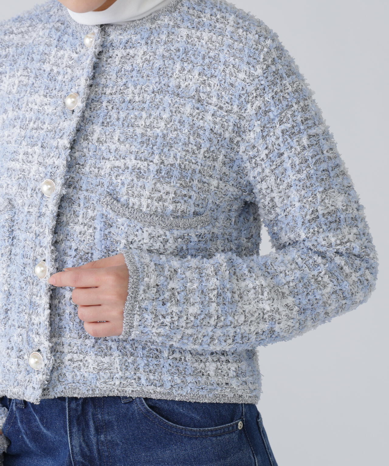 【好きを着て気分が上がる】ファンシーツイードライクニットカーデ