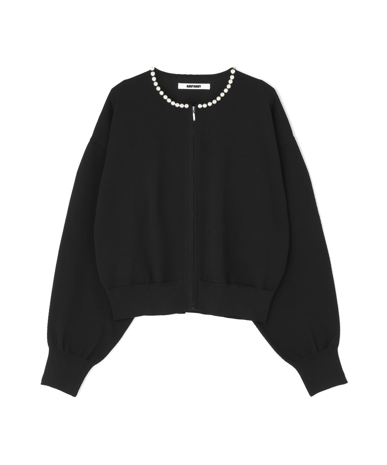 好きを着て気分が上がる】洗えるパールネックジップアップニット