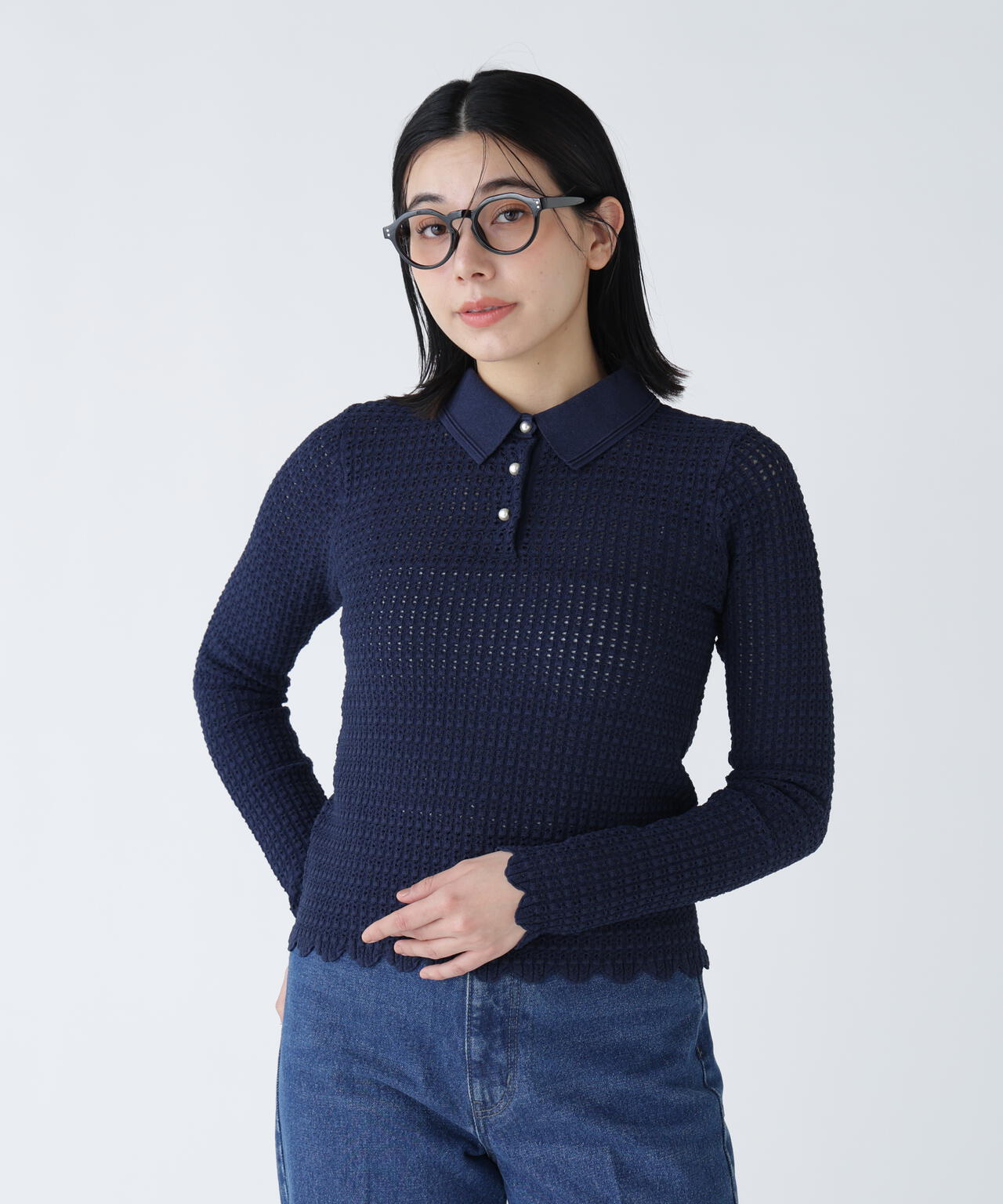 好きを着て気分が上がる】襟が取り外せるアイレットジャガードニット