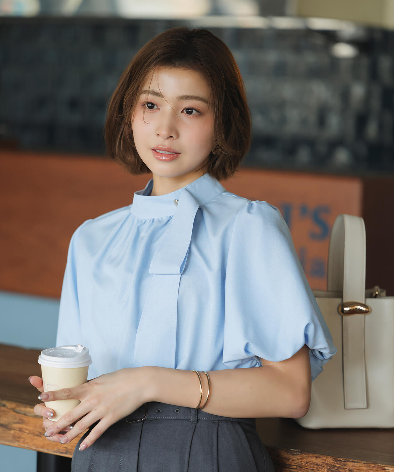 リネンライクサイドタイブラウス | NATURAL BEAUTY BASIC（ナチュラル