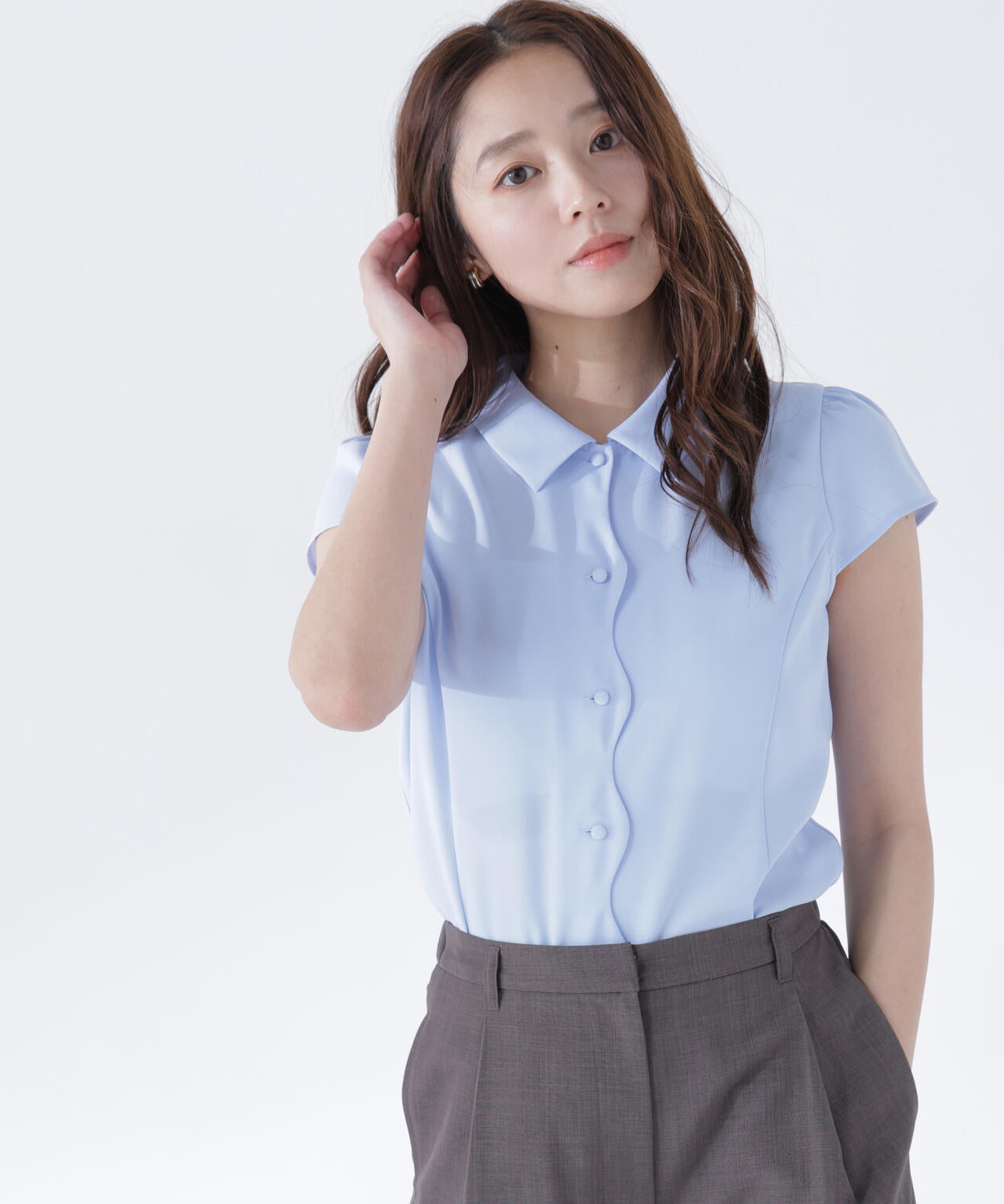 【極美品】オーガ SCALLOP BLOUSE スカラップブラウス 黒 F フロントスカラップブラウス | NATURAL BEAUTY BASIC（ナチュラル