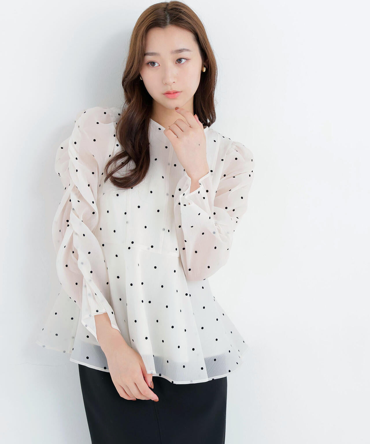 NATURAL BEAUTY BASIC シアーぺプラムブラウス　ドット シアーペプラムブラウス | NATURAL BEAUTY BASIC（ナチュラル