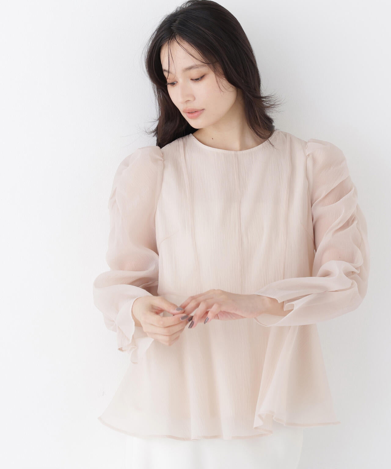 NATURAL BEAUTY BASIC シアーぺプラムブラウス　ドット シアーペプラムブラウス | NATURAL BEAUTY BASIC（ナチュラル