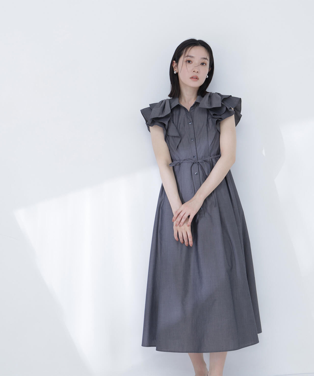 山本里菜さんコラボ＞リボンラッフルシャツワンピース | NATURAL