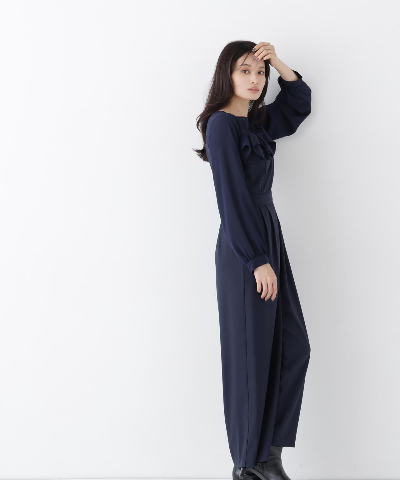 エンフォルド 24AW フリル オールインワン ネイビー 36 ボリュームフリルオールインワン | NATURAL BEAUTY BASIC（ナチュラル