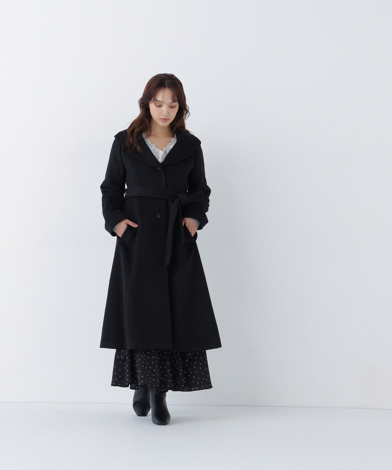 美品 BEAUTY&YOUTH ノーカラー ベルトコート S 撥水 春秋 ショールカラーベルテッドコート | NATURAL BEAUTY BASIC（ナチュラル