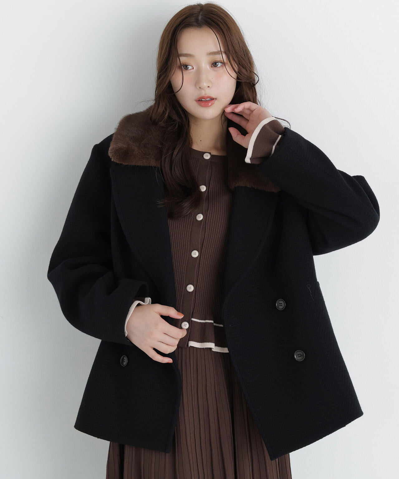 ファーカラーハーフPコート | NATURAL BEAUTY BASIC（ナチュラル