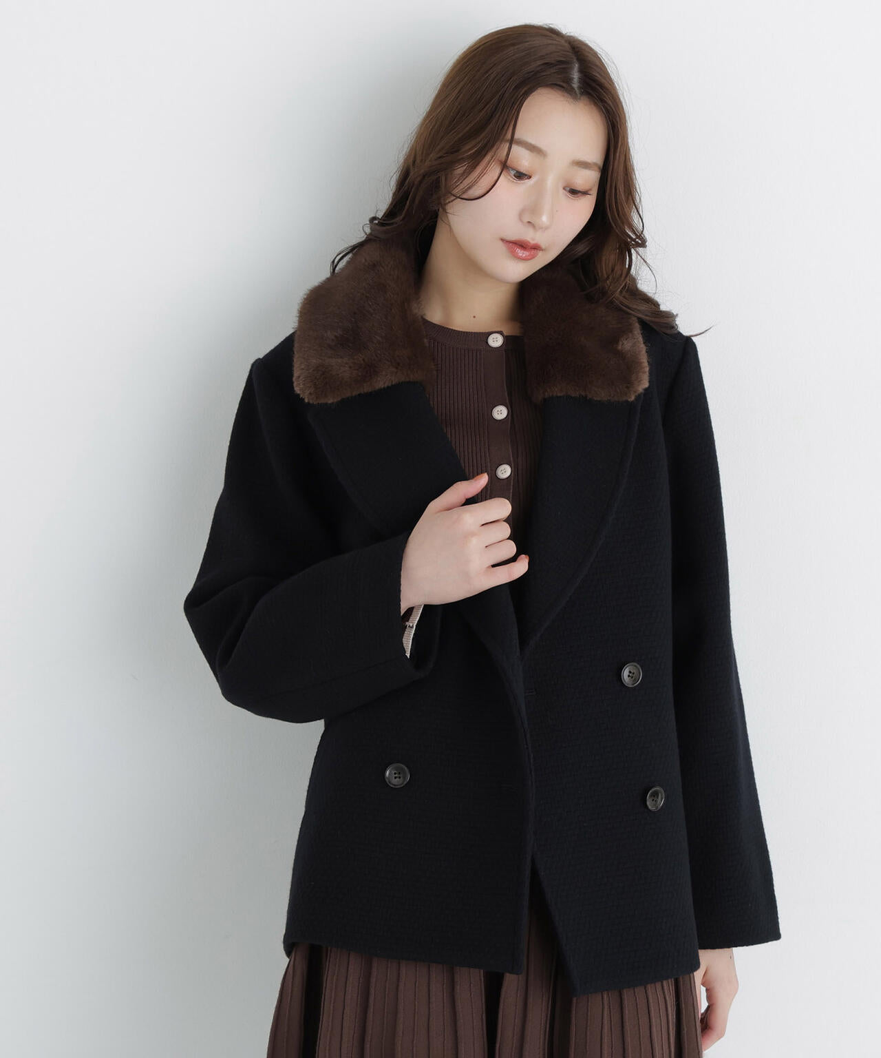 ファーカラーハーフPコート | NATURAL BEAUTY BASIC（ナチュラル