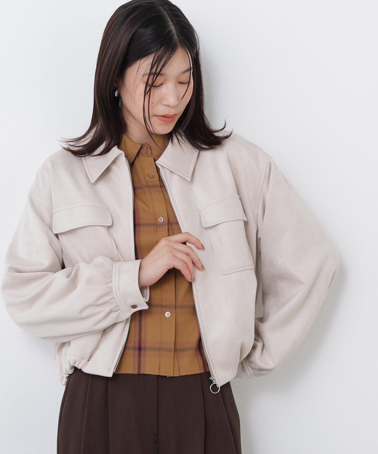 チャーリー　　セミダブルベージュ フェイクスウェードステンカラーブルゾン | N. Natural Beauty Basic