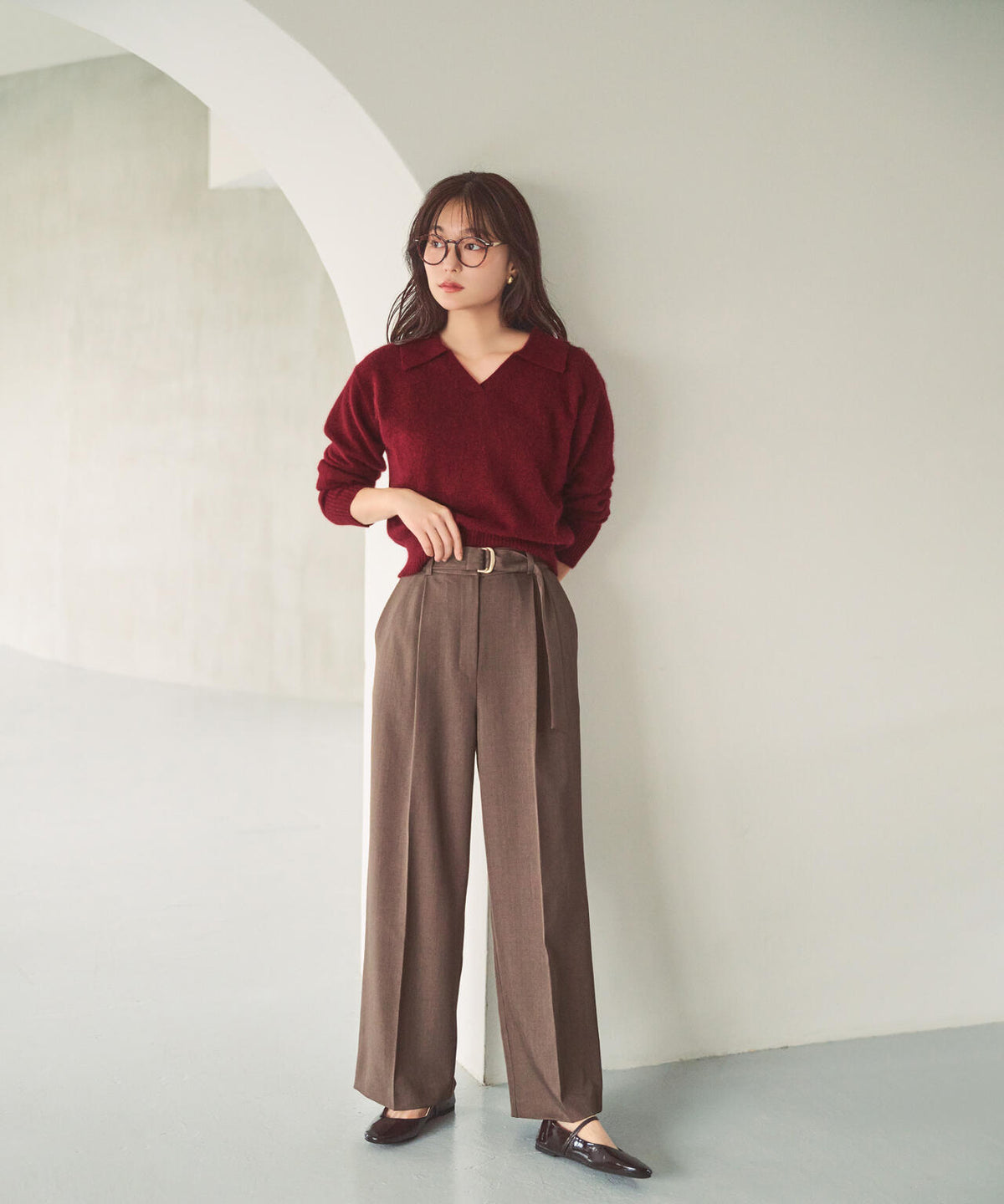 ＜EC限定カラー：ライトグリーン＞＜ちょうど、いい服＞品よく、ゆるく。スキッパーニット