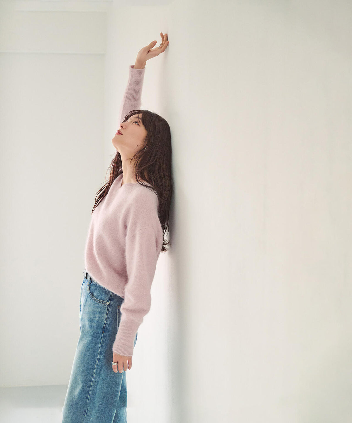 ＜WEB限定カラー：ピンク＞＜ちょうど、いい服＞柔らか、ほおずりフォックス混ニット