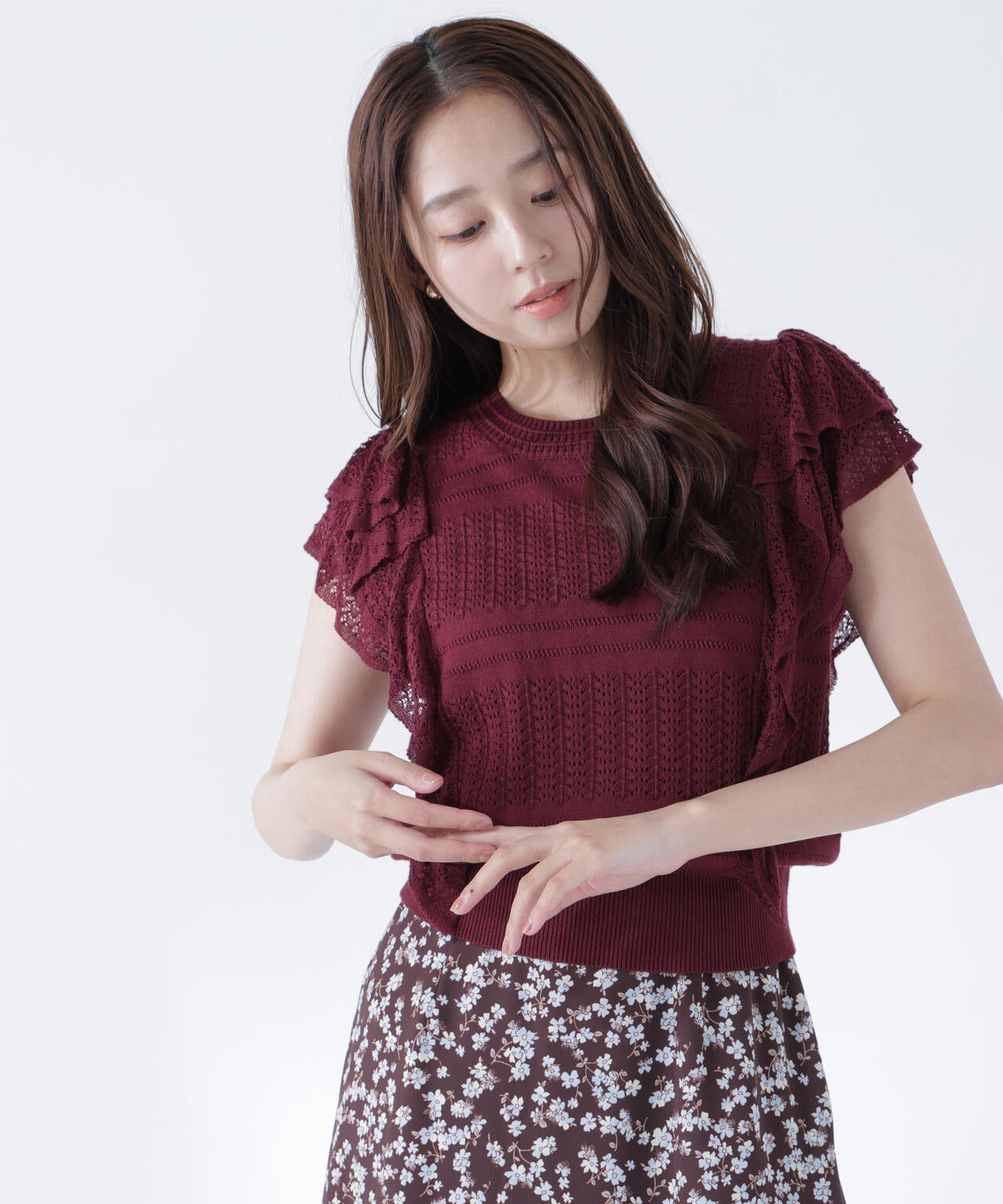 レースフリルミックスニット | NATURAL BEAUTY BASIC（ナチュラル