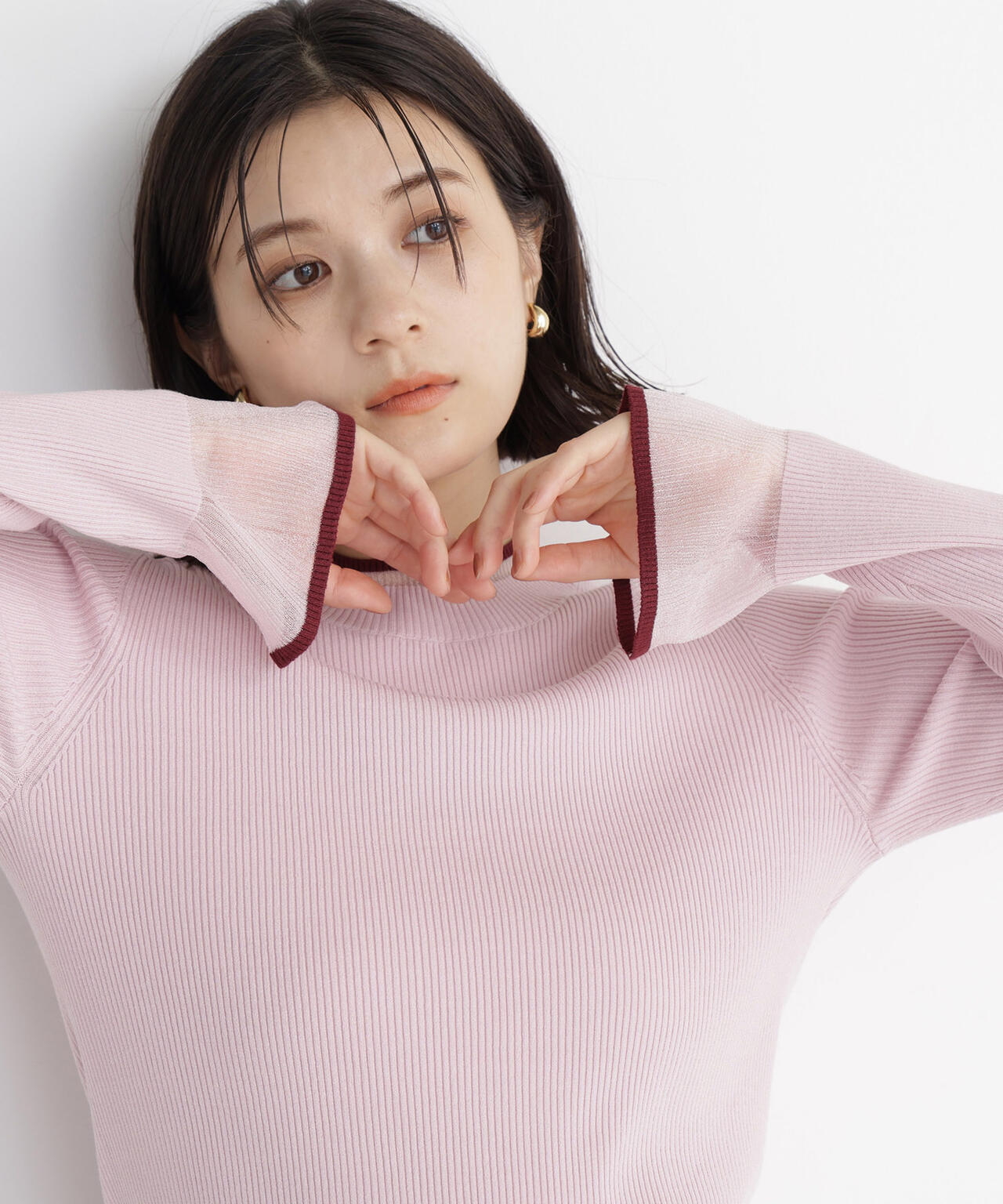 【極美品】CLANE シアーリブニットシャツ　福岡限定　ピンク　サイズ1 シアーフレアカフスリブニット | NATURAL BEAUTY BASIC（ナチュラル