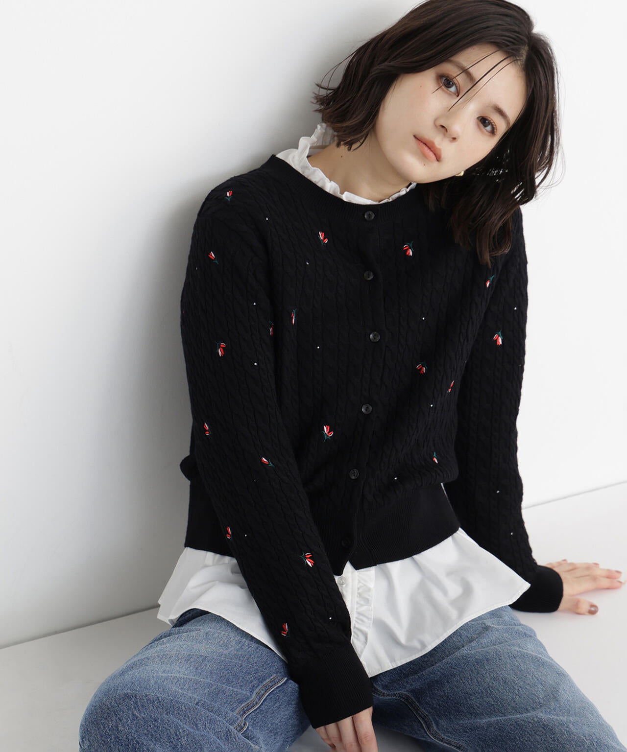 ドットフラワー刺繍カーディガン | NATURAL BEAUTY BASIC（ナチュラル