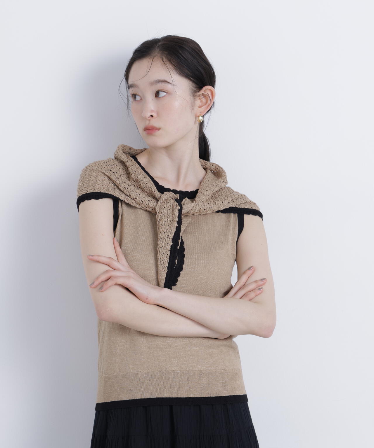 nknit ンニット　スカーフ カラー　ニット 柄編みスカーフ付ニット | N. Natural Beauty Basic*（エヌ ナチュラル