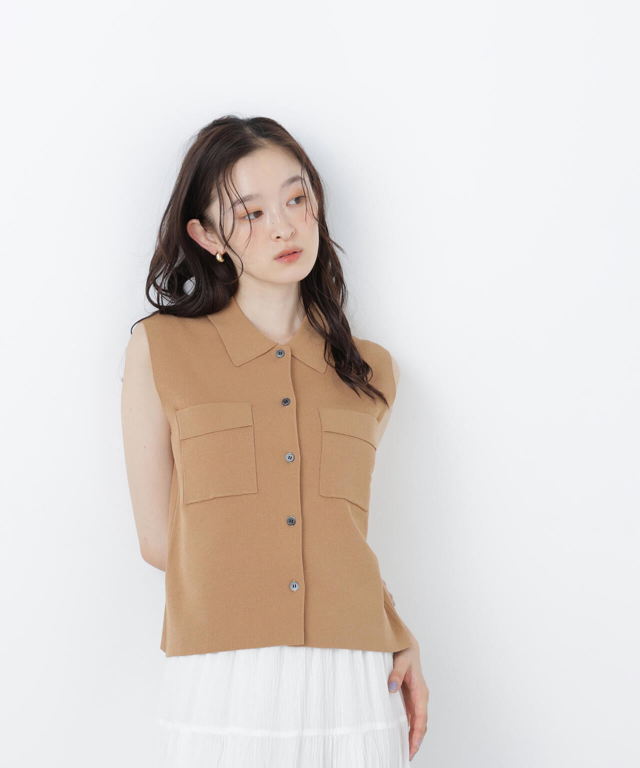 新品 Mal. オリジナル ノースリーブ ベージュ ポロ襟ノースリーブニット | NATURAL BEAUTY BASIC（ナチュラル