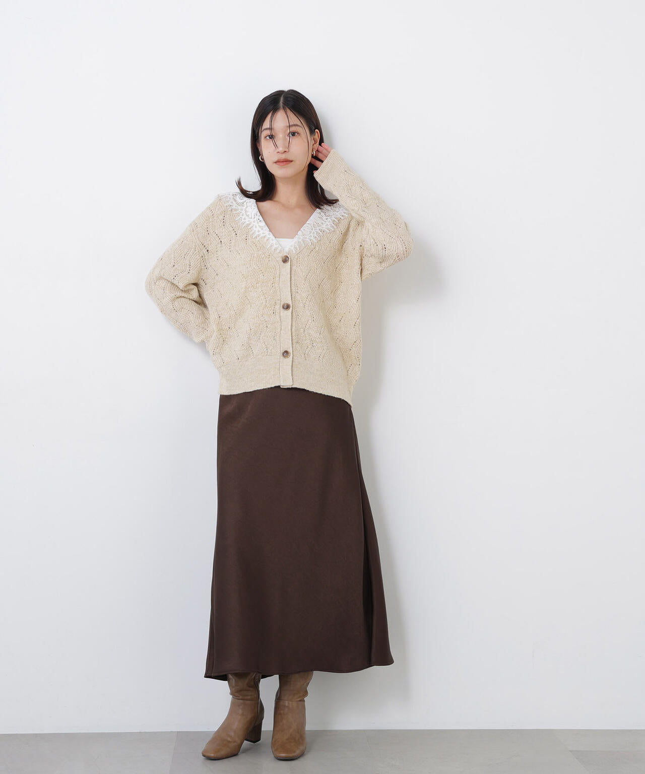 茶系カーディガン レースカラー付ニットカーディガン | N. Natural Beauty Basic*（エヌ