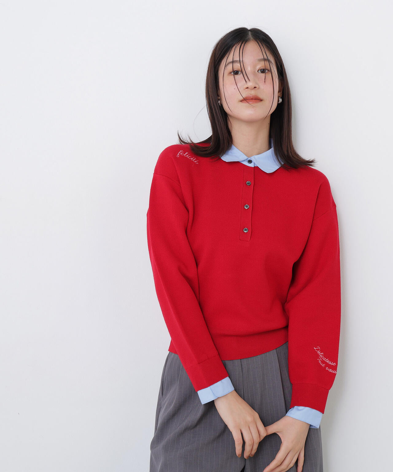FUDGE10月号掲載＞シャツカラーロゴ刺繍ニット | N. Natural Beauty