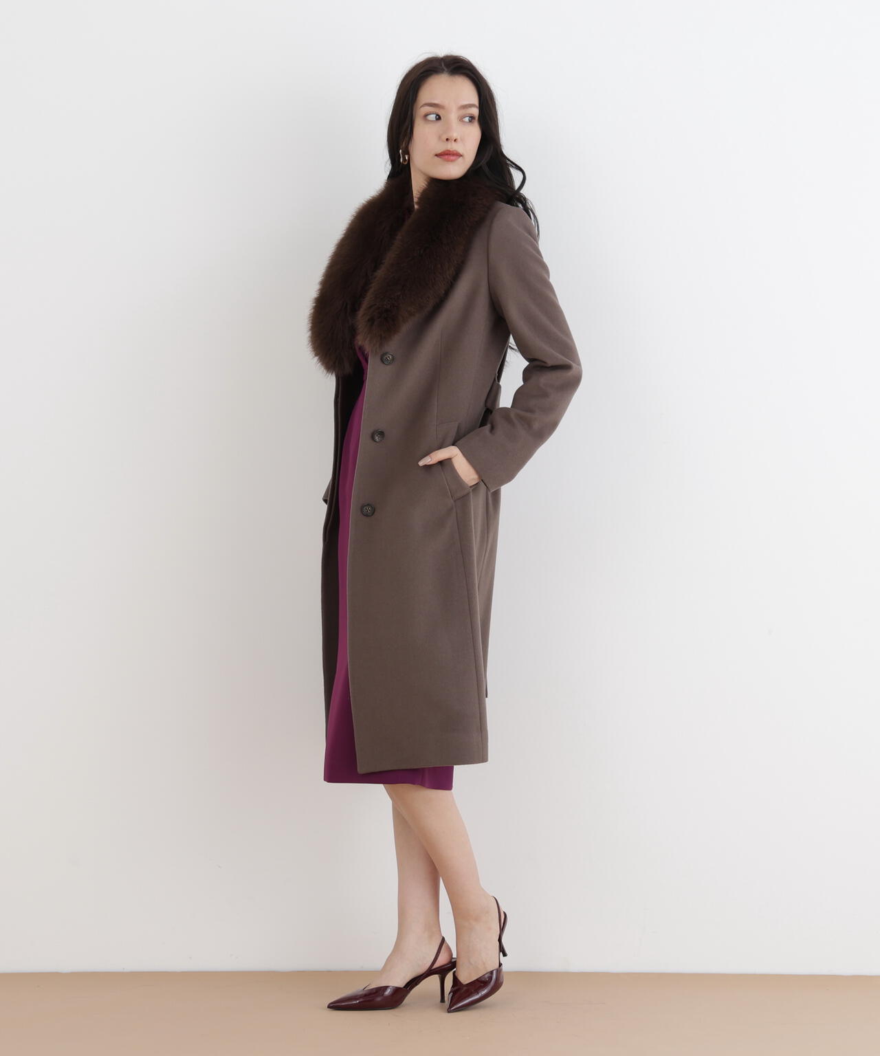 美品✨アナイ　カシミヤ混ベルテッドコート　ダブルブレスト　チャコールグレー　① カシミヤ混ベルテッドコート | PINKY&DIANNE（ピンキー&ダイアン