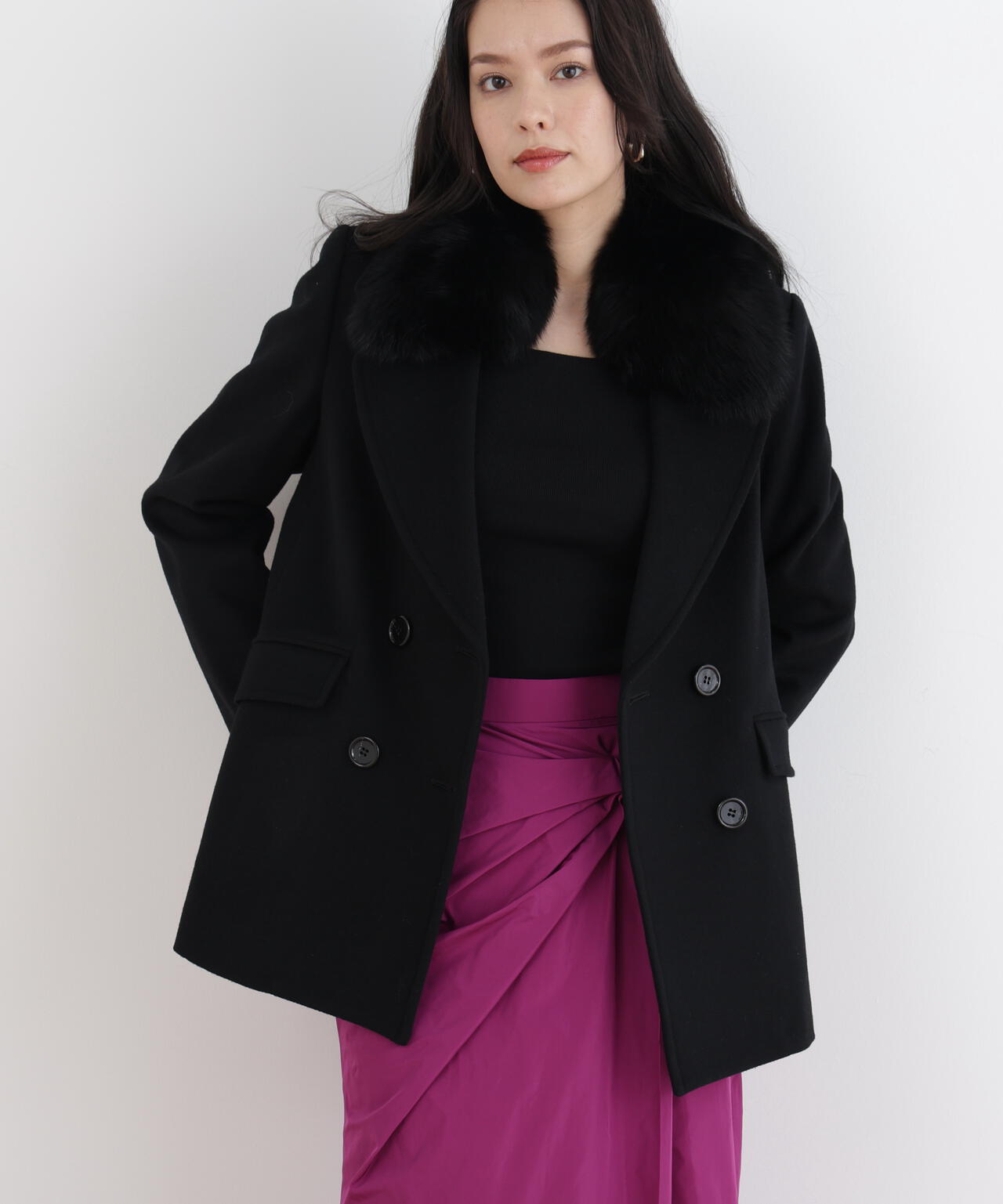 FOXファー付きカシミヤ混ショートコート | PINKY&DIANNE（ピンキー