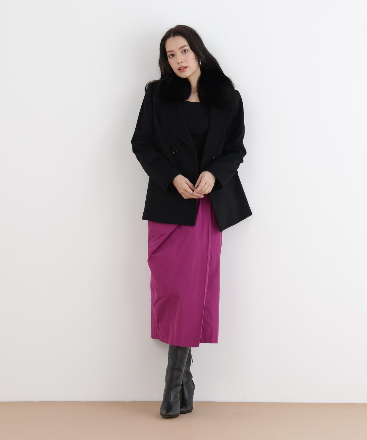 FOXファー付きカシミヤ混ショートコート | PINKY&DIANNE（ピンキー