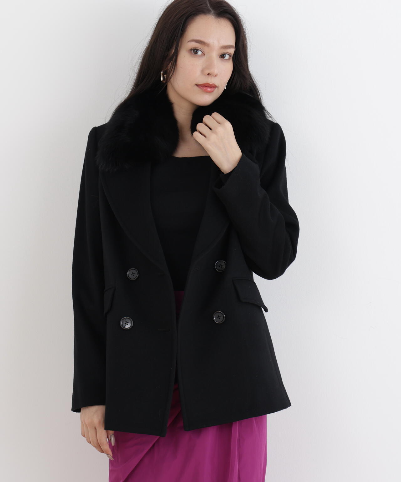 FOXファー付きカシミヤ混ショートコート | PINKY&DIANNE（ピンキー