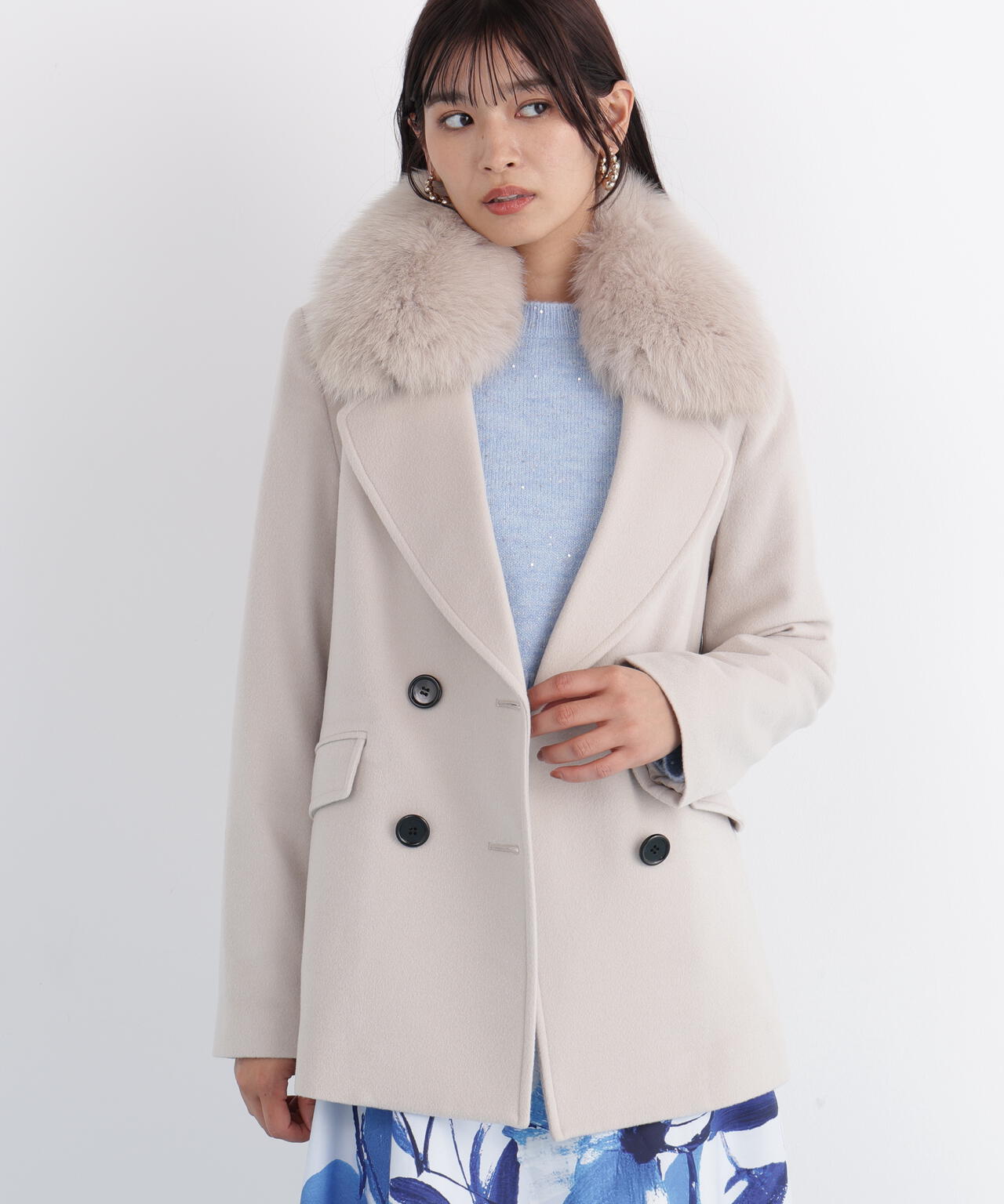 定価9万円 ピンキーアンドダイアン FOXファー カシミヤ混ショートコート 38 FOXファー付きカシミヤ混ショートコート | PINKY&DIANNE（ピンキー