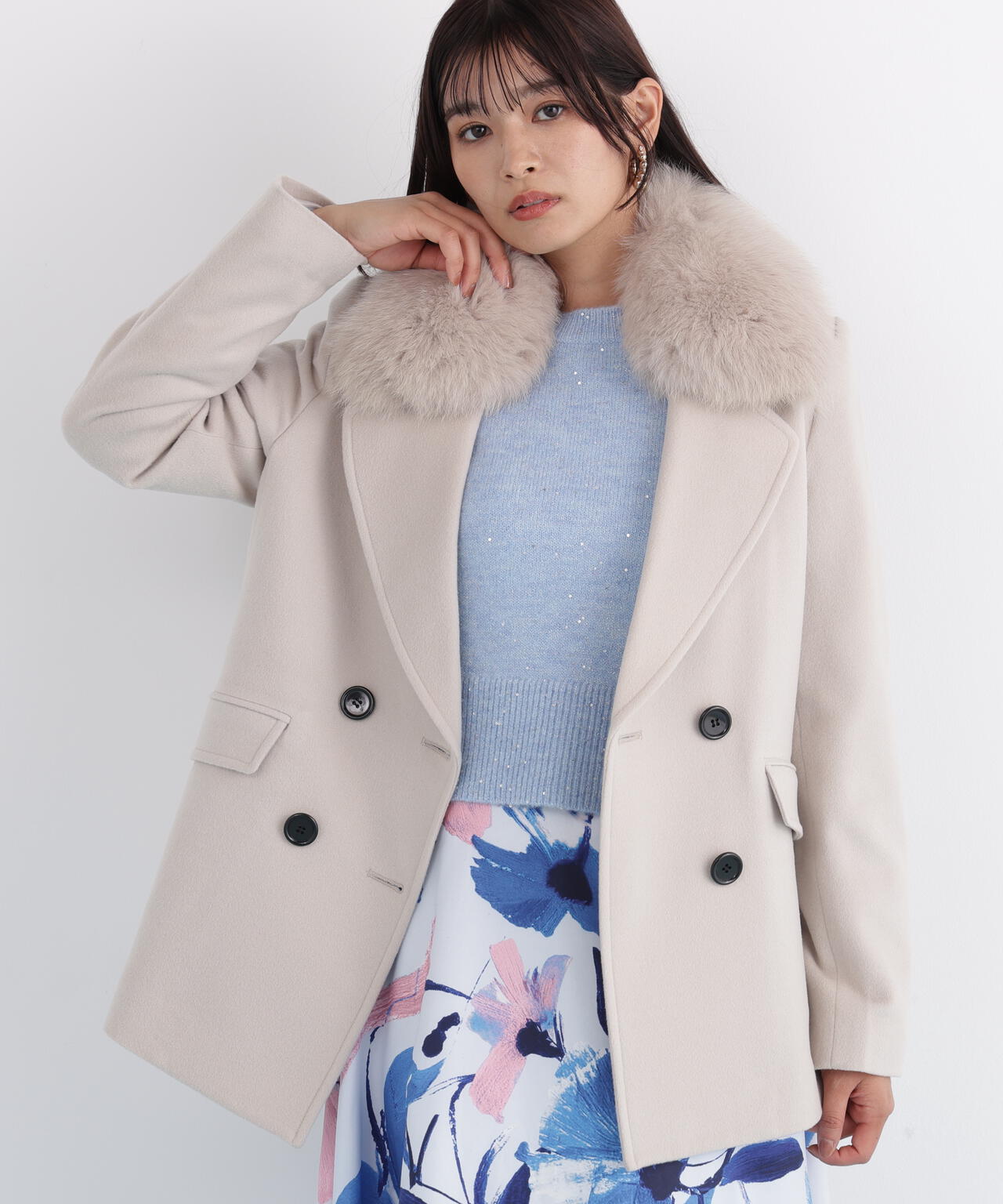 FOXファー付きカシミヤ混ショートコート | PINKY&DIANNE（ピンキー