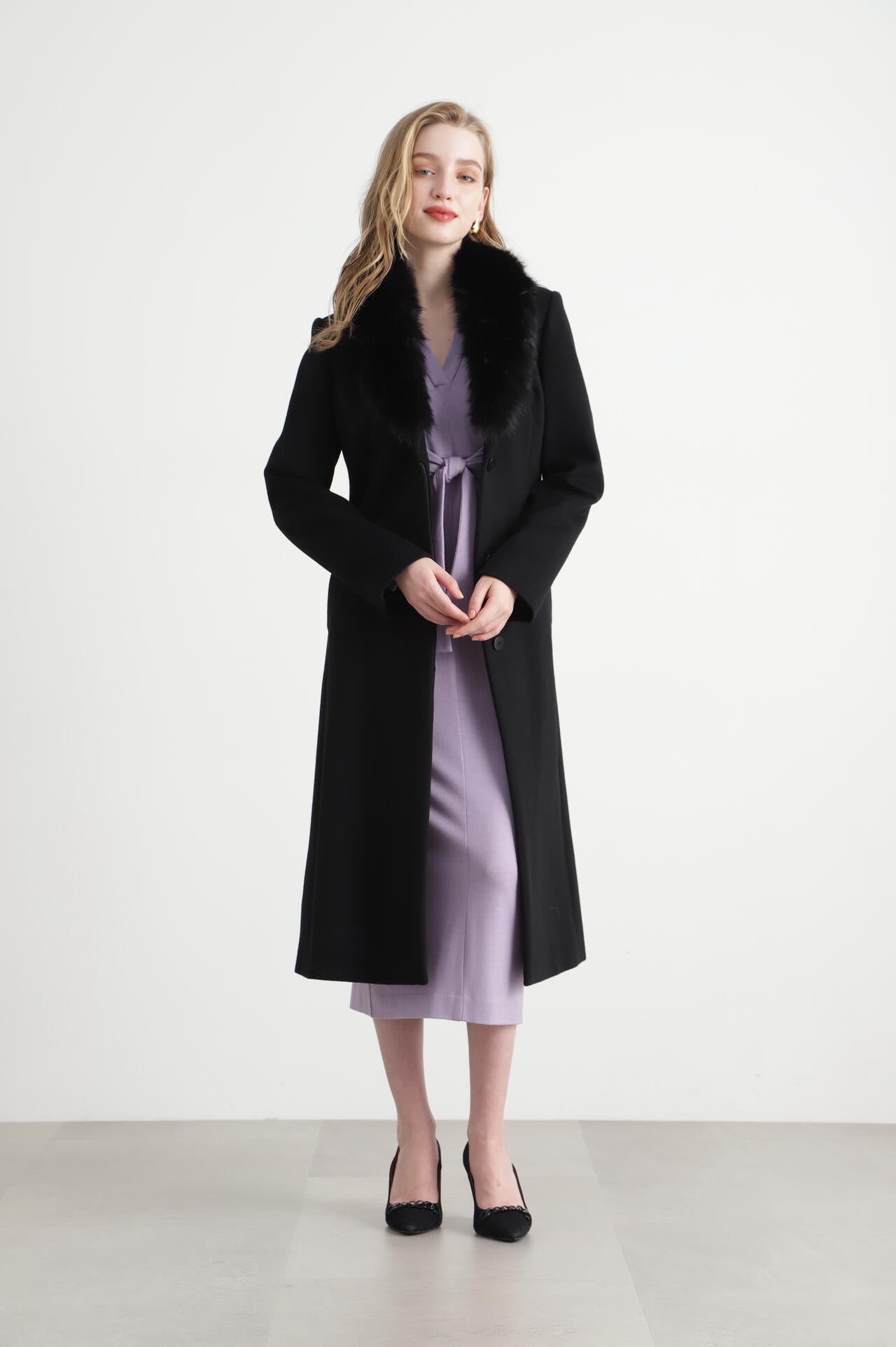 美品✨ DKNY カシミヤ混ダブルブレストベルテッドコート　ブラック　6 カシミヤ混ベルテッドコート | PINKY&DIANNE（ピンキー&ダイアン