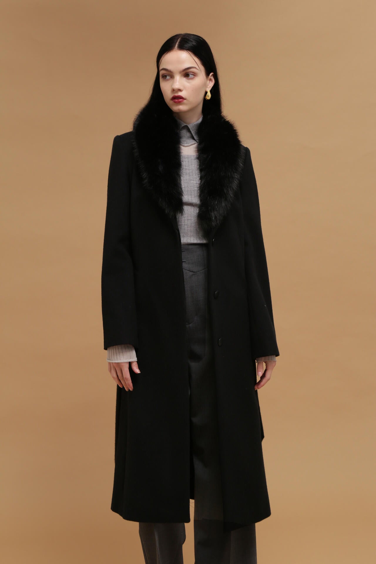 ピンキーアンドダイアン カシミヤ混ベルテッドコート ブラック カシミヤ混ベルテッドコート | PINKY&DIANNE（ピンキー&ダイアン