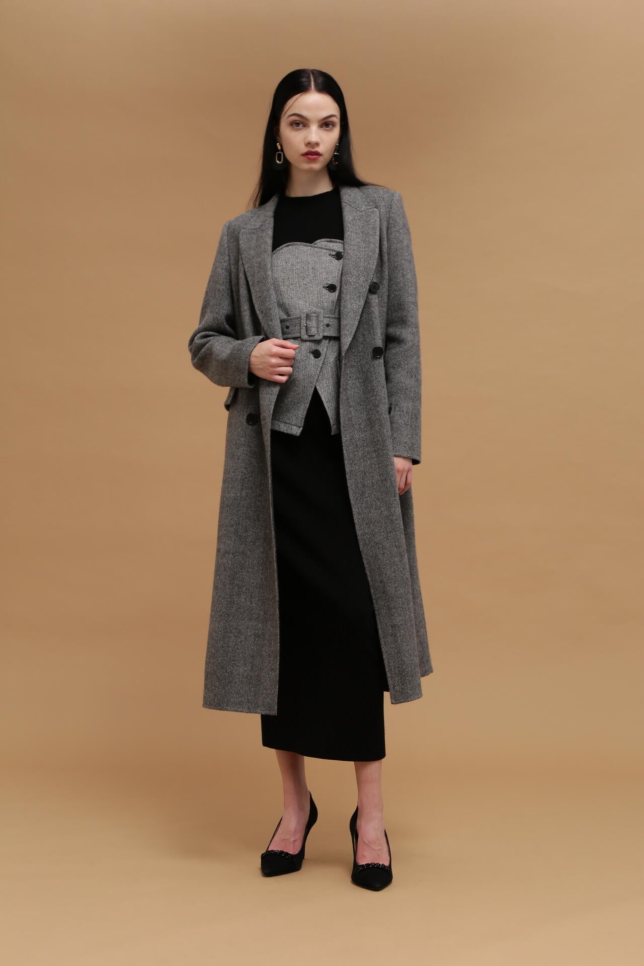 ピンキー&ダイアン ヘリンボンコンビニットプルオーバー 黒 ヘリンボンコンビニットプルオーバー | PINKY&DIANNE（ピンキー