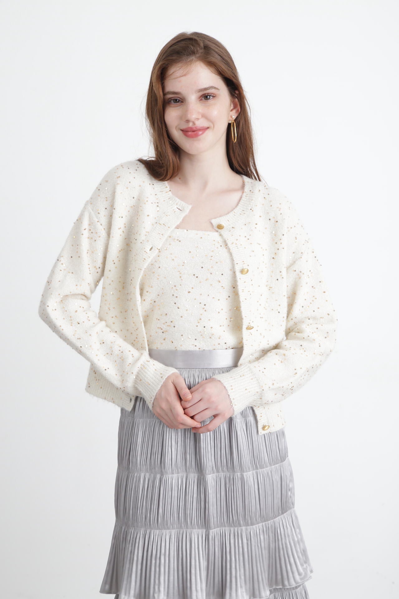 24AW PINKY&DIANNE スパンコールニットベアトップ カーディガン 24AW PINKY&DIANNE スパンコールニットベアトップ カーディガン 24AW