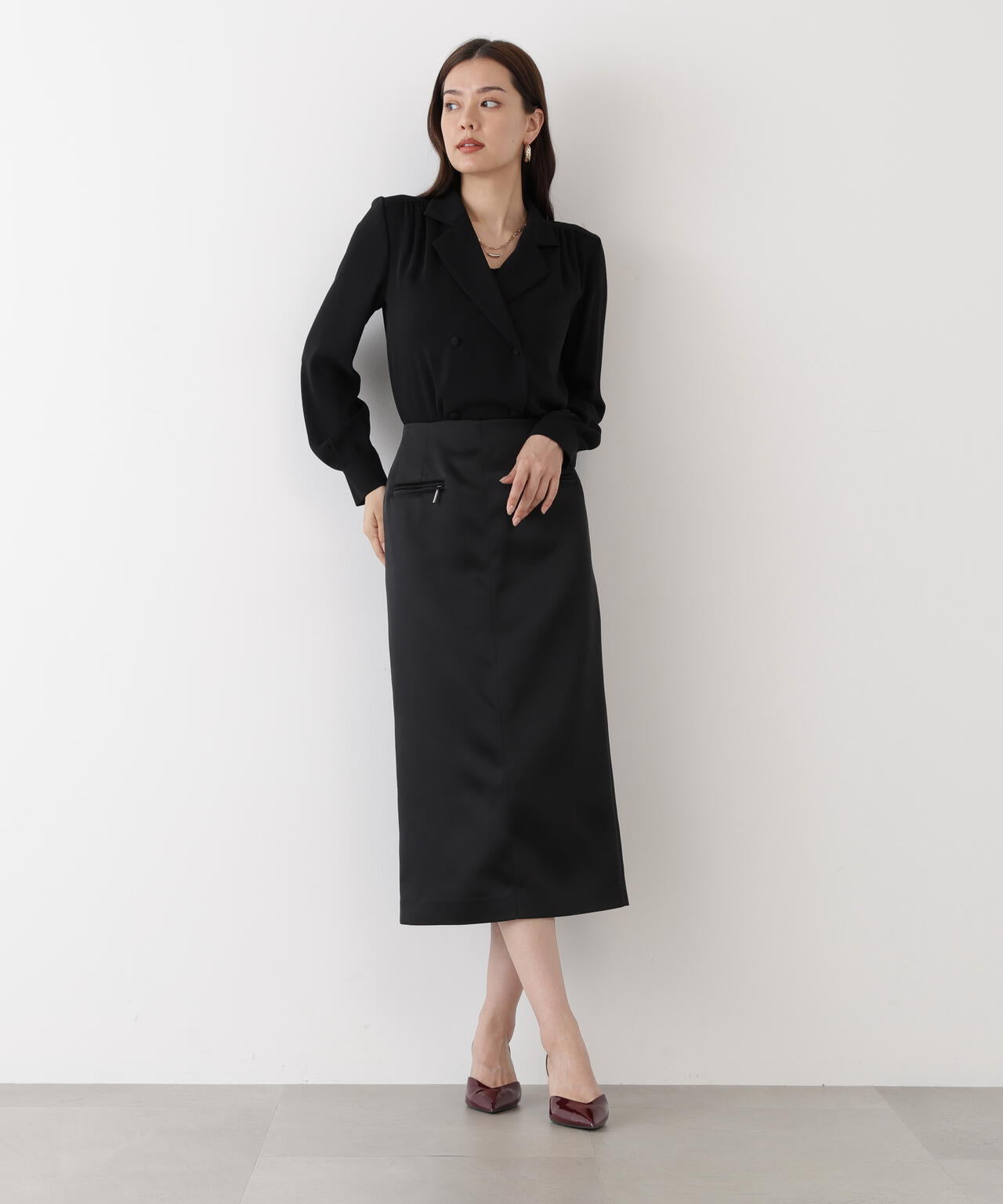 PINKY&DIANNE ブラックダブルボタンシャツ 38 PINKY&DIANNE ブラックダブルボタンシャツ 38