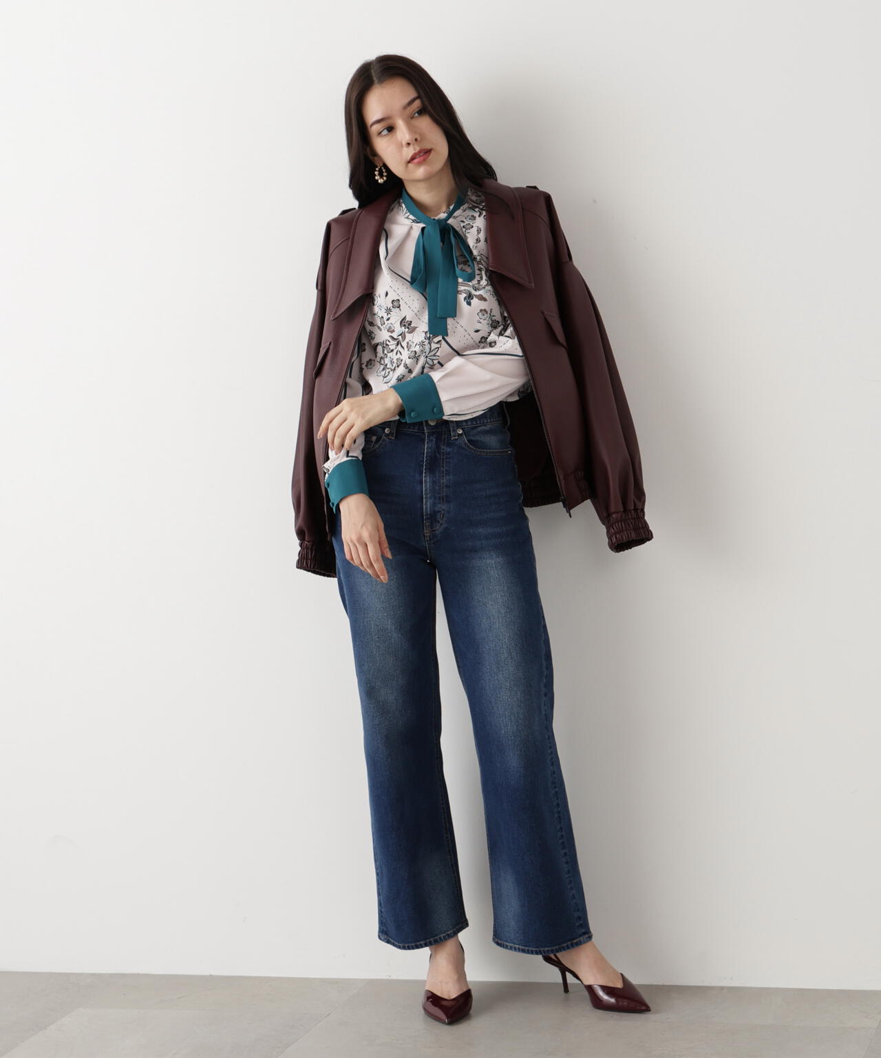 フローラルスカーフプリントブラウス