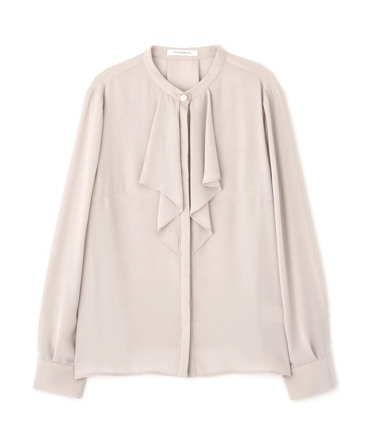 フロントラッフルパール釦ブラウス