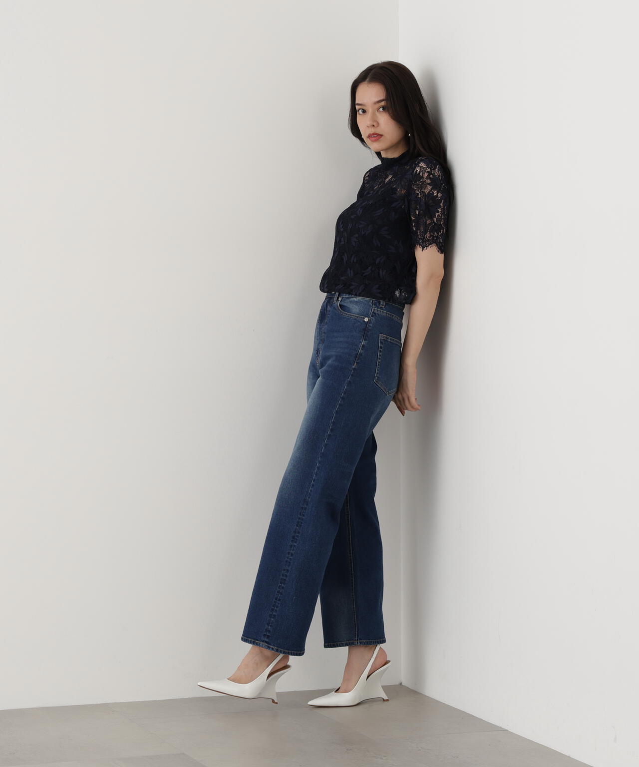 リーフレースバックリボンブラウス