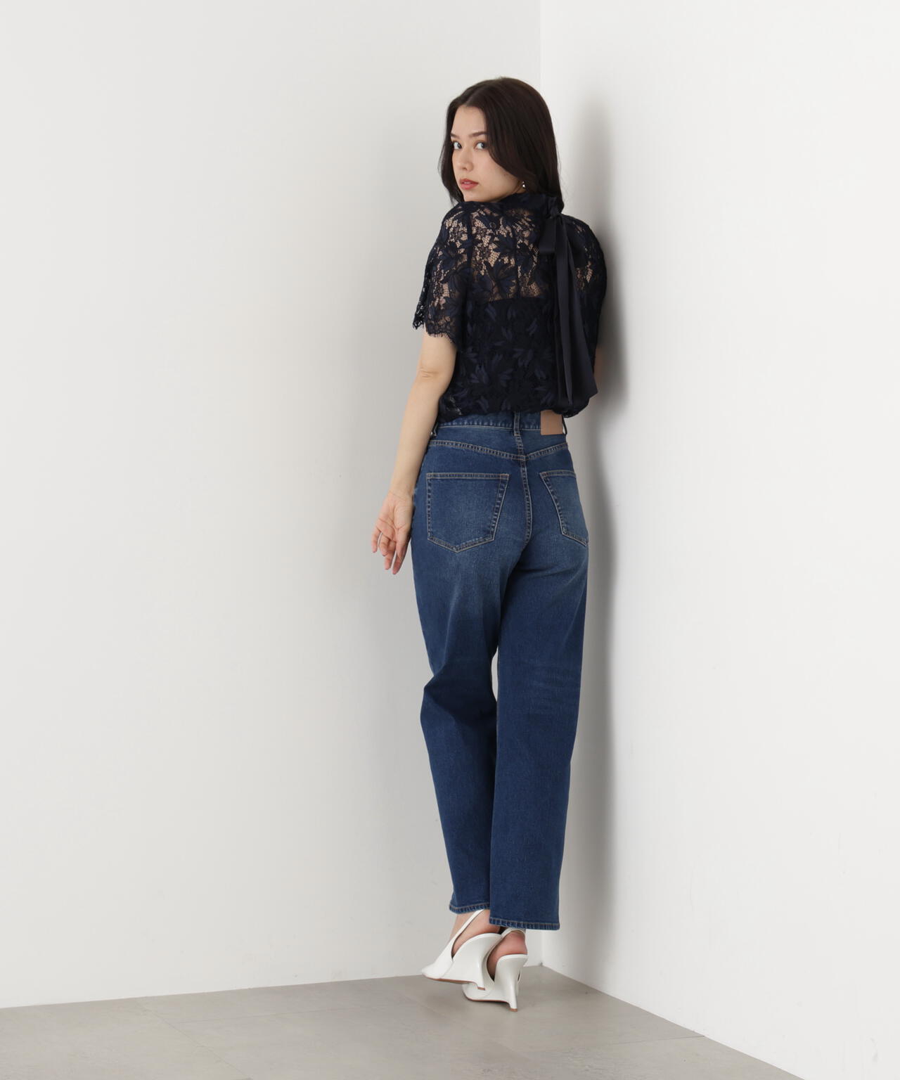 リーフレースバックリボンブラウス