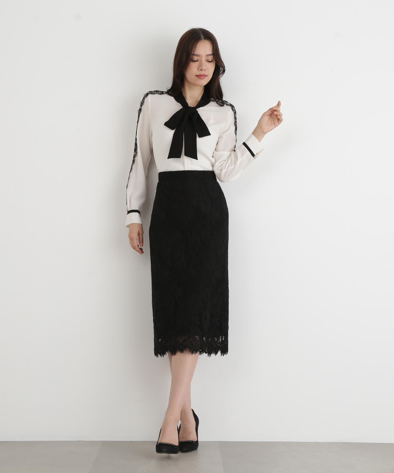 レースコンビバイカラーリボンブラウス | PINKY&DIANNE（ピンキー