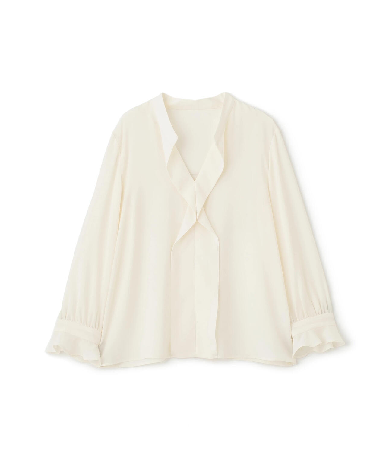 バンドカラーラッフルブラウス