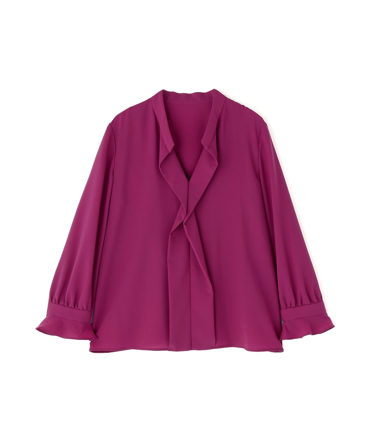 バンドカラーラッフルブラウス