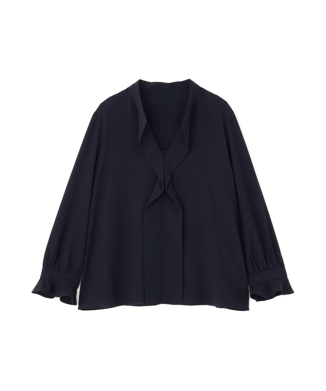 バンドカラーラッフルブラウス