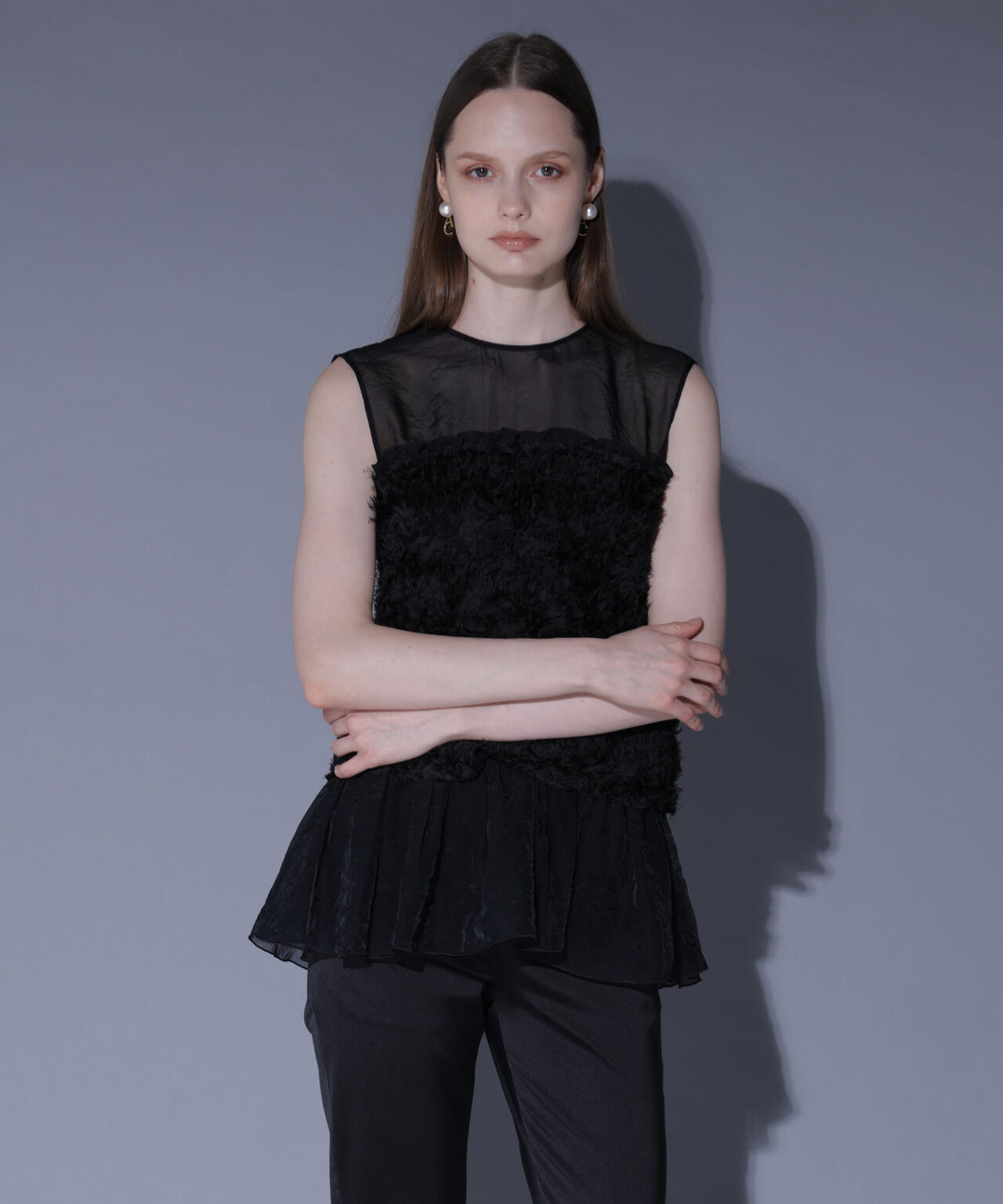 ジャカードペプラムブラウス_